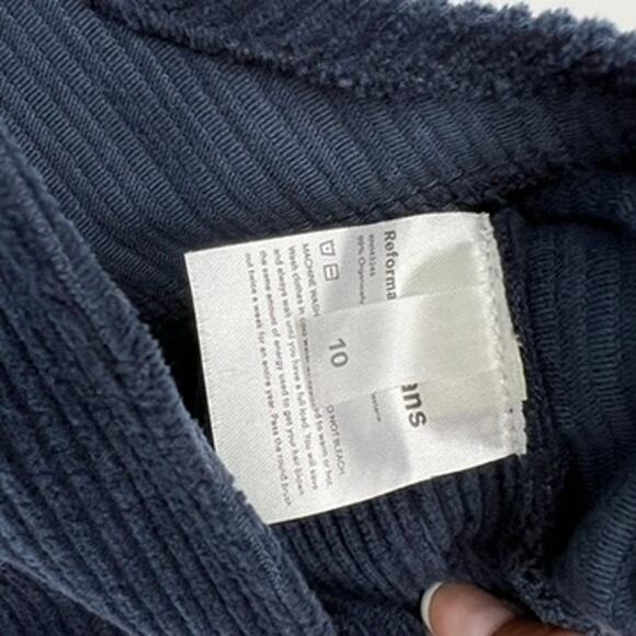 Reformation Navy Corduroy Baldwin Overalls Ribbed Wide Leg Women's 10 Blue - Picture 10 of 14